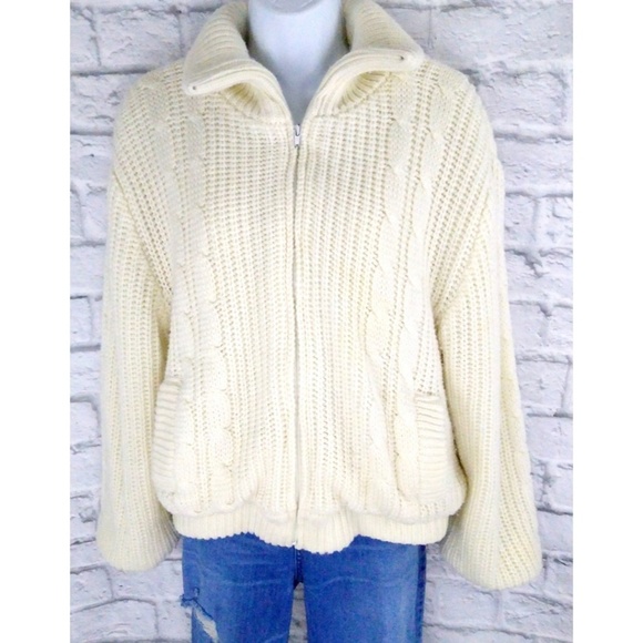 Changing Scene Sweaters - Vintage Sherpa Lined Full Zip Cardigan Sweater L